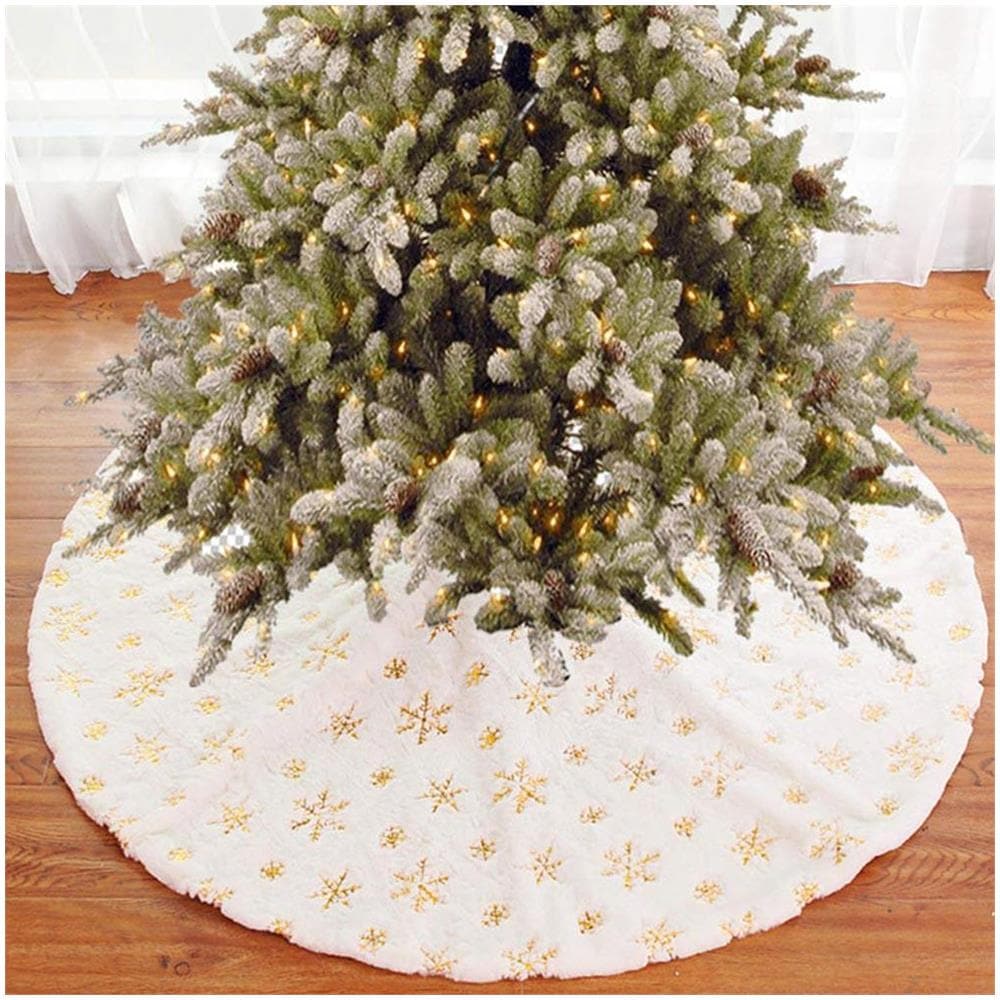 Tappeto Gonna Copertura Base Albero di Natale 80cm Peluche Fiocchi di Neve Gold - Foto 2