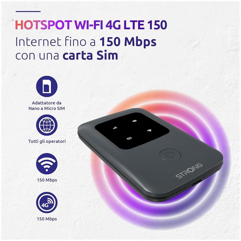 4GMIFI150C Router WiFi Portatile 4G Velocità Fino a 150 Mbit /s Colore Nero - Foto 3