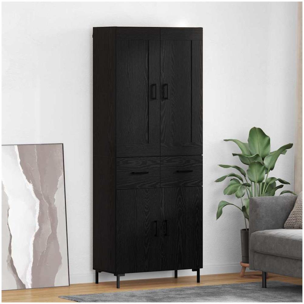Credenza con cassetto 2 pcs Rovere Nero Legno multistrato - Foto 2