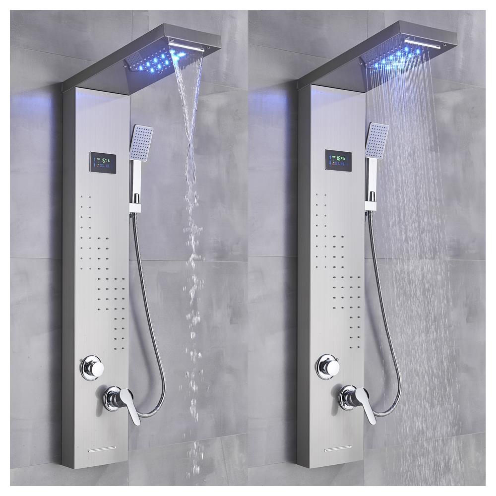 Pannello doccia, Blackswan, tipo M8012, modello nichelato con bocca a cascata, display digitale, LED e funzioni SPA, misura 113 cm - Foto 4