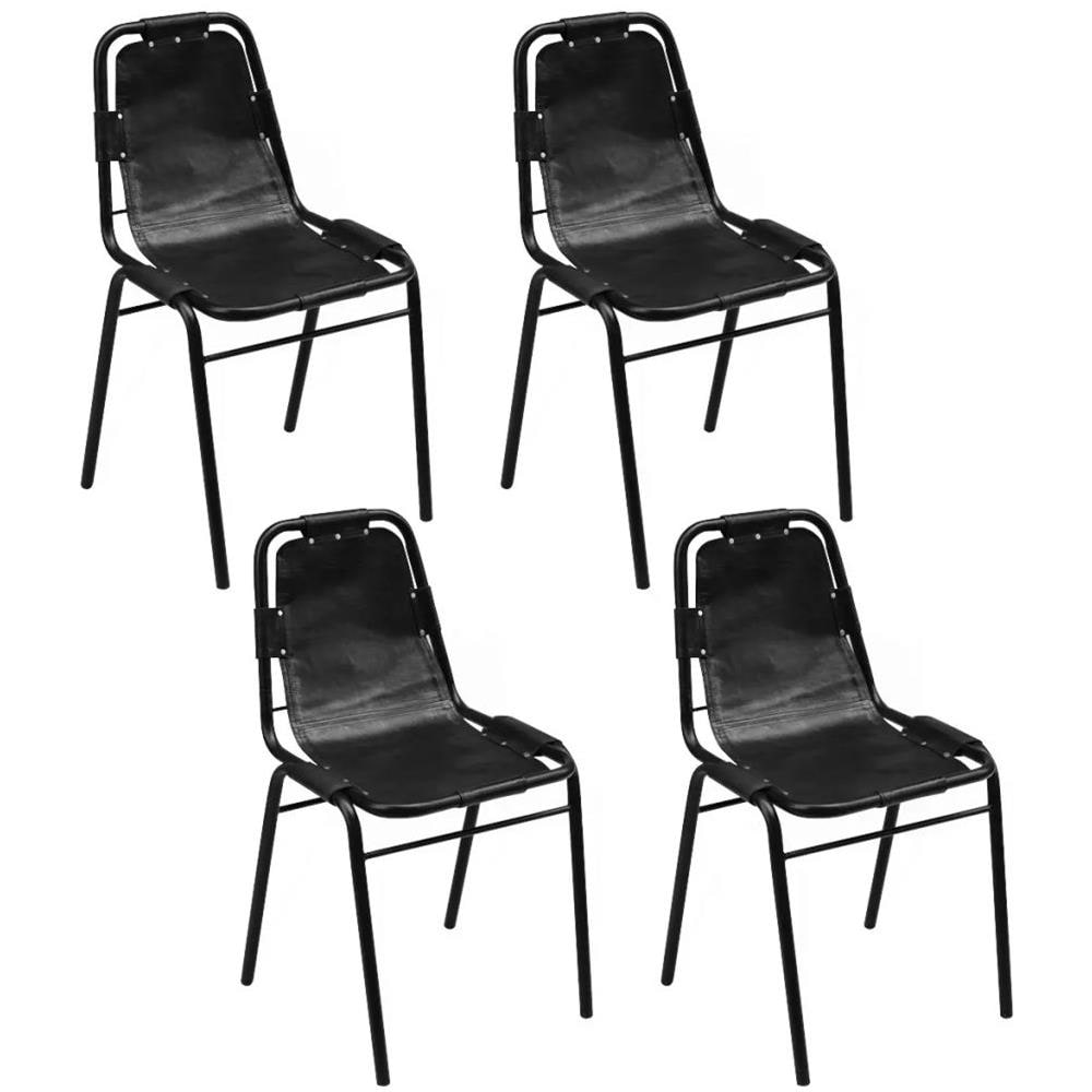 Set 4 Sedie Sala Da Pranzo 49x52x88 Cm In Vera Pelle Nero - Foto 1