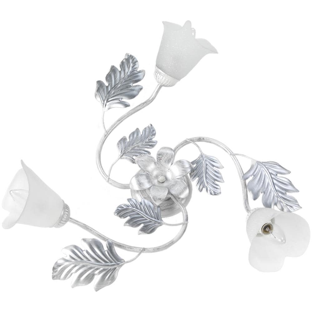 Plafoniera Marilena 3 Luci In Metallo Bianco Spennellato Argento Con Calle In Vetro Bianco - Foto 1