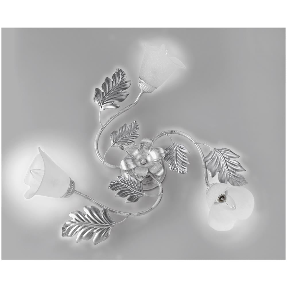 Plafoniera Marilena 3 Luci In Metallo Bianco Spennellato Argento Con Calle In Vetro Bianco - Foto 2