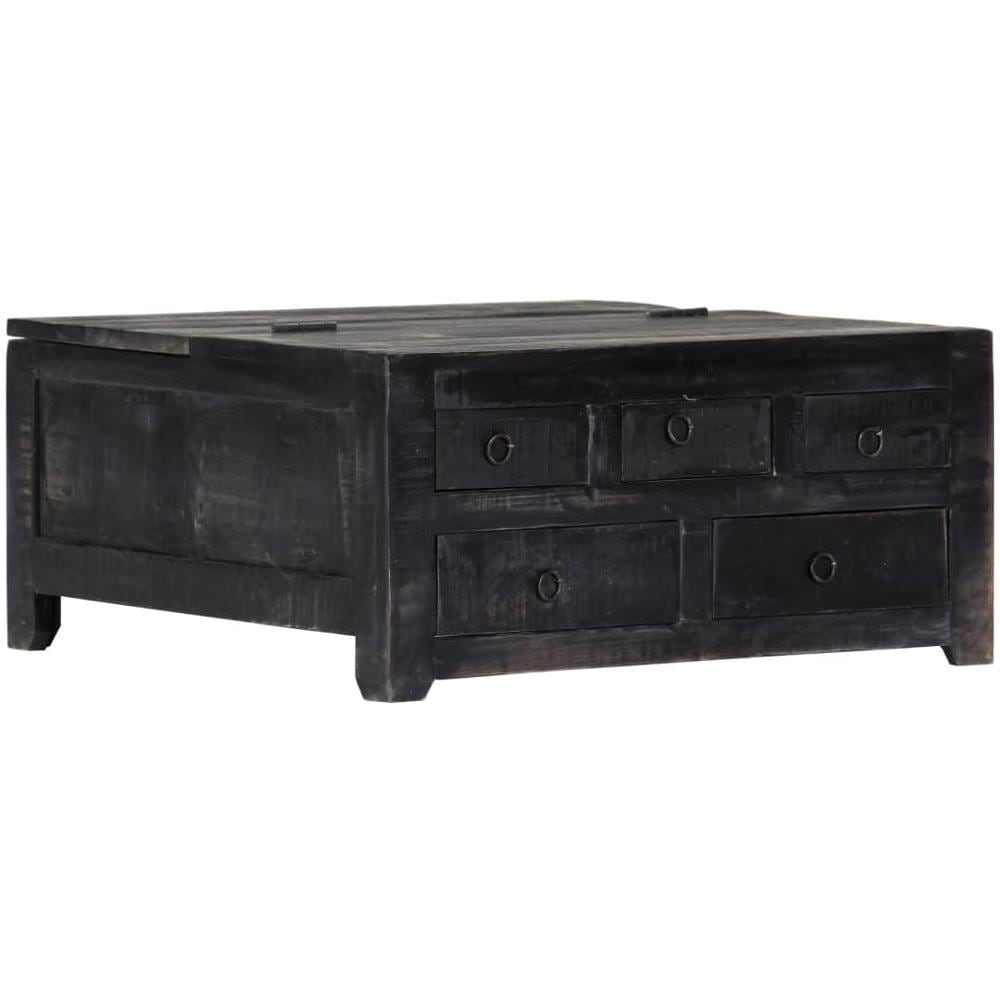 Tavolino Da Caffè Nero 65x65x30cm In Legno Massello Di Mango - Foto 1