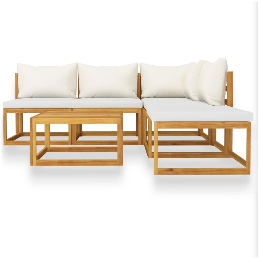 Set Divani da Giardino 6 pz con Cuscini Crema Massello Acacia - Foto 2