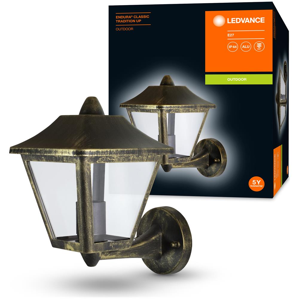 Endura Classic Tradition Up Lampada Da Parete Per Esterno Alu E27 - Nero / Oro - Foto 4