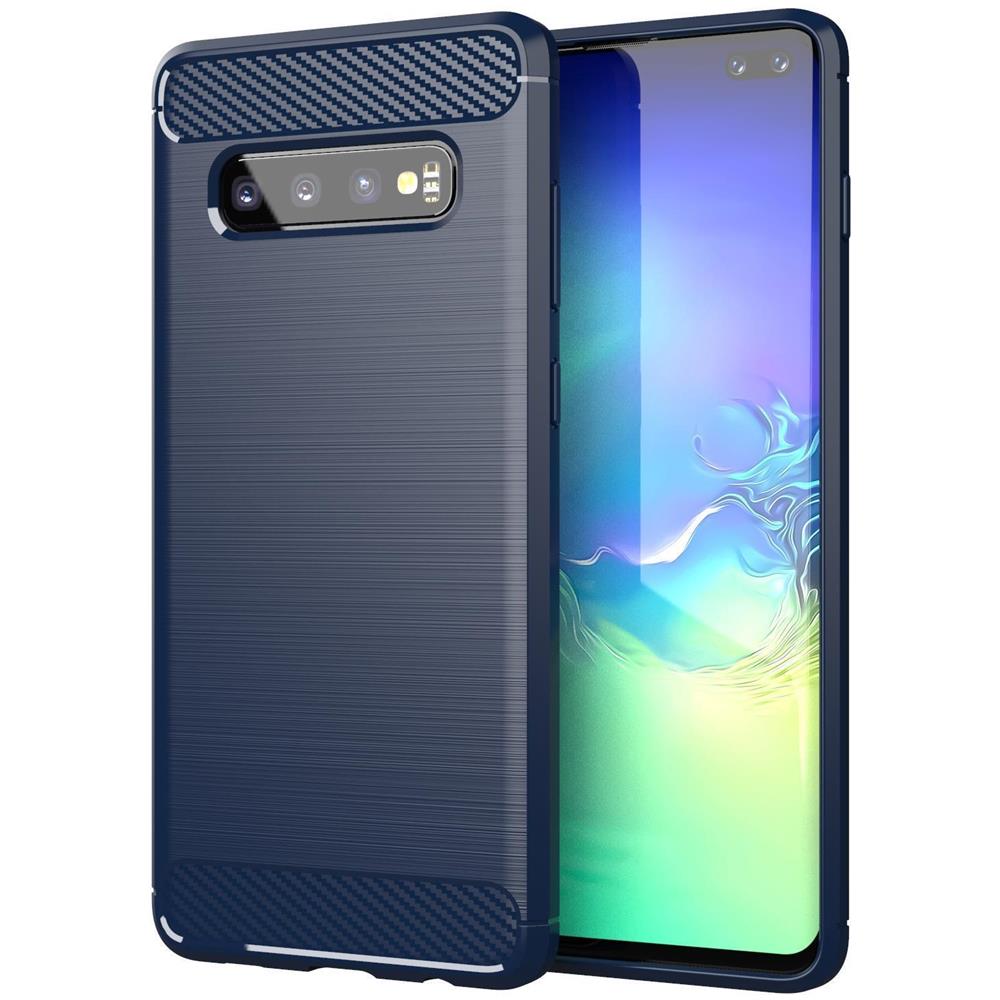 Custodia Compatibile Con Samsung Galaxy S10 In Brushed Blu - Coperchio Protettivo In Silicone Tpu Flessibile In Look Acciaio Inossidabile-fibra Di Carbonio - Foto 1