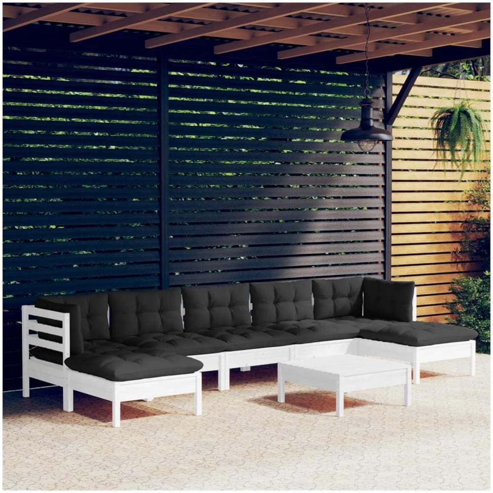 Set Divani Da Giardino 8 Pz Con Cuscini Bianchi Legno Di Pino - Foto 1