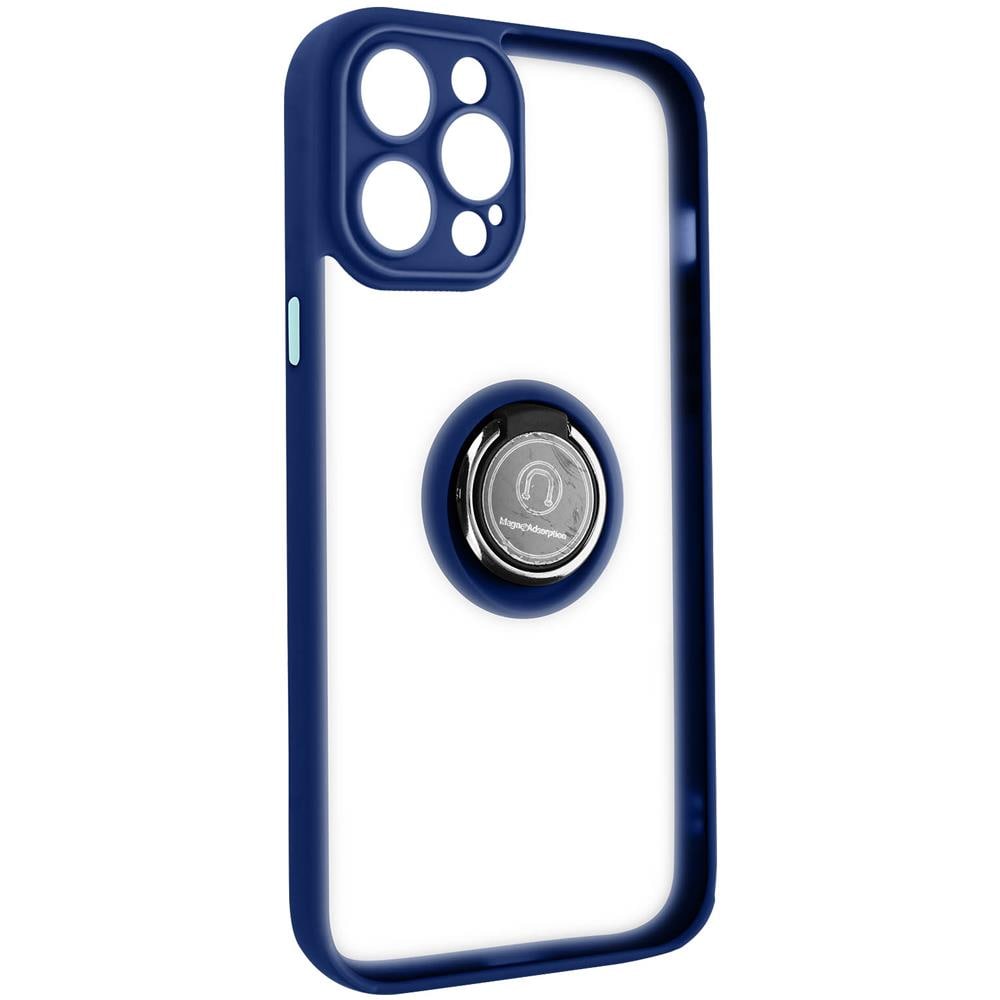 Cover Iphone 14 Pro Bimateria Anello Metallico Supporto Blu - Foto 2
