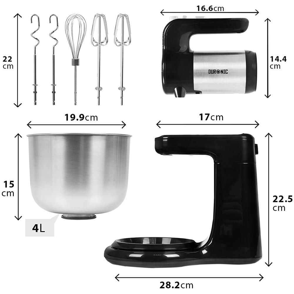 Sm3 Mixer Con Ciotola 4 L 300 W - Robot Da Cucina 2 In 1 - Frusta 5 Velocità Funzione Turbo - Impastatrice Elettrica Con 2 Fruste / 2 Ganci / 1 Frusta Da Cucina - Foto 2