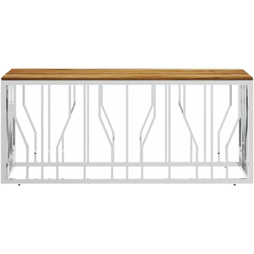 Tavolino Da Salotto Argento In Acciaio Inox E Massello D'acacia - Foto 3