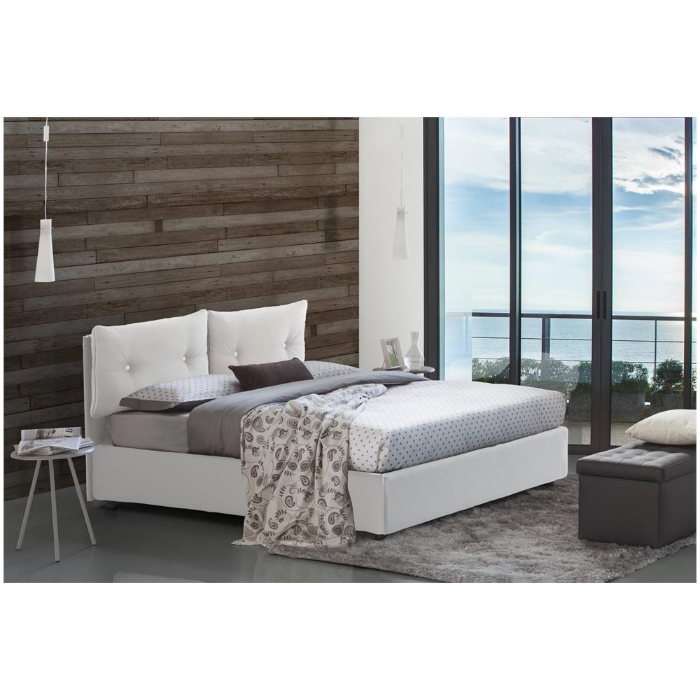 Letto Singolo Chantal, Letto Contenitore Con Rivestimento In Ecopelle, 100% Made In Italy, Apertura Frontale, Con Materasso Cm 80x190 Incluso, Bianco - Foto 1