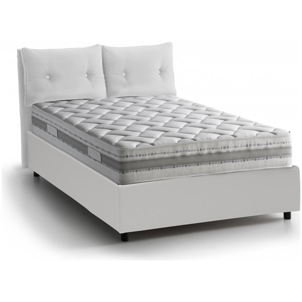 Letto Singolo Chantal, Letto Contenitore Con Rivestimento In Ecopelle, 100% Made In Italy, Apertura Frontale, Con Materasso Cm 80x190 Incluso, Bianco - Foto 2