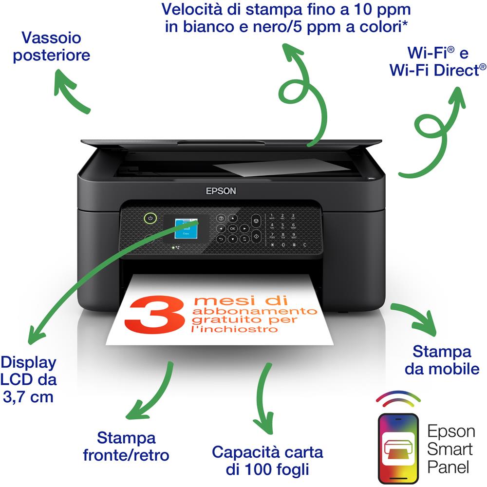 WorkForce WF-2910DWF stampante multifunzione A4 getto d'inchiostro (stampa, scansione, copia) Display LCD 3.7cm, WiFi Direct, AirPrint, 3 mesi inchiostro incluso con ReadyPrint - Foto 2