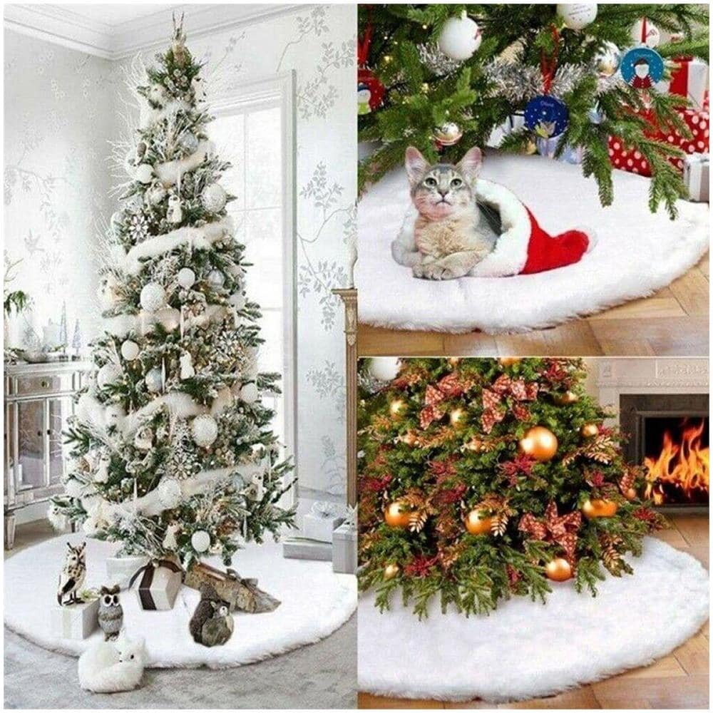 Tappeto Gonna Copertura Base Albero di Natale 90cm Peluche Bianco Effetto Neve - Foto 2