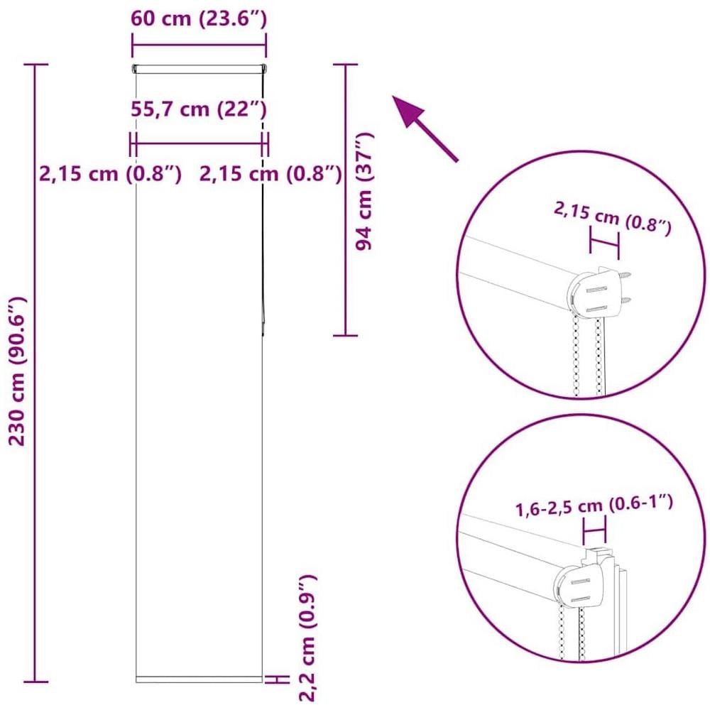 Tenda a Rullo Oscurante 60x230 cm Larghezza Tessuto 55,7 cm - Foto 10