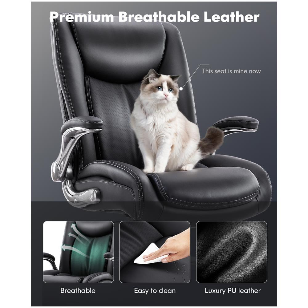 Sedia da ufficio grande e alta Sedia da direttore resistente con schienale alto e braccioli ripiegabili, ideale per il home office, nero - Foto 2