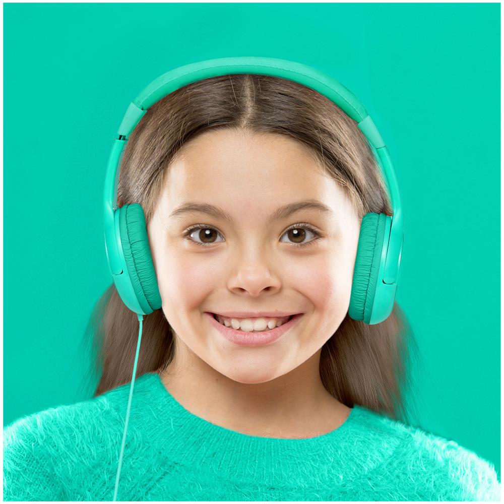 KidsBeat Cuffia Stereo Padiglione Auricolare Cablato con Microfono Integrato Colore Verde + 10 Sticker 3D per Bambini - Foto 7