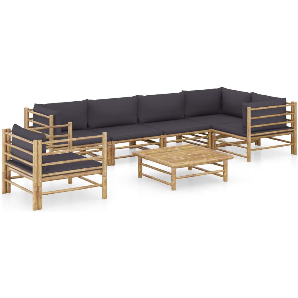 Set Divani Da Giardino 7 Pz Con Cuscini Grigio Scuro In Bamb? - Foto 1