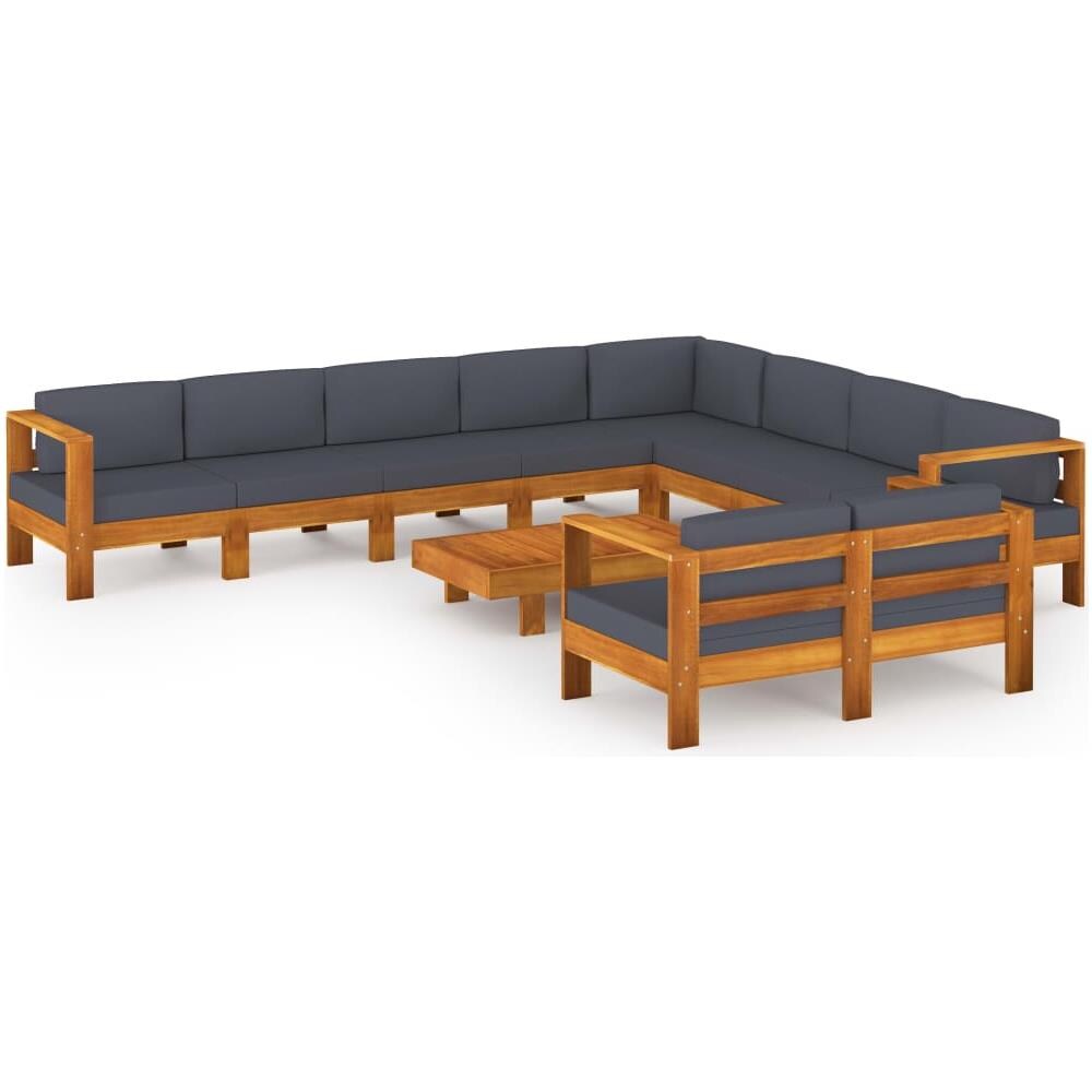 Set Divani Giardino 10Posti Cuscini Grigi Scuro Massello Acacia - Foto 1