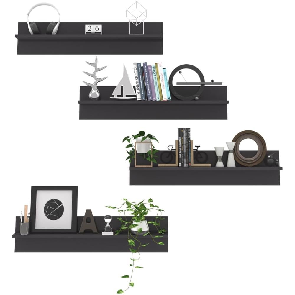 Mensole Parete 4pz Grigio Lucido 80x11,5x18cm Legno Multistrato - Foto 3