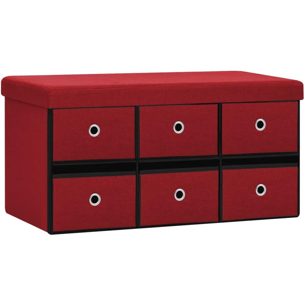 Cassapanca Pieghevole Rosso Vino 76x38x38 Cm In Simil Lino - Foto 2