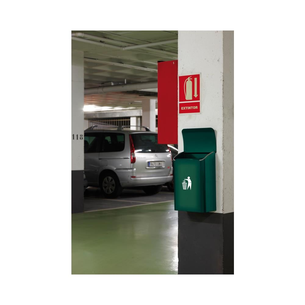 E6103 Cestino Portarifiuti A Muro Per Garage, Interni E Aree Comuni, Cestino Da Parete In Acciaio, 18 L, Verde - Foto 2