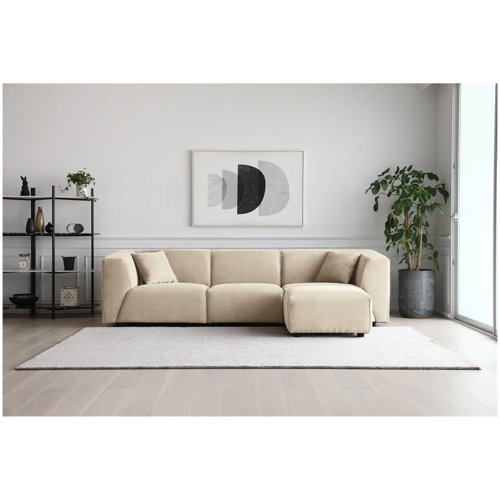 Monroe Divano Modulare 3 Posti + 1 Poggiapiedi In Velluto A Coste Beige - Foto 2
