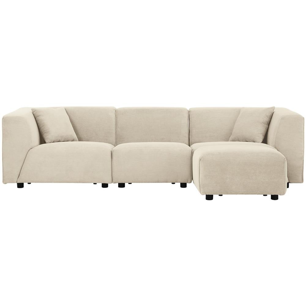 Monroe Divano Modulare 3 Posti + 1 Poggiapiedi In Velluto A Coste Beige - Foto 1