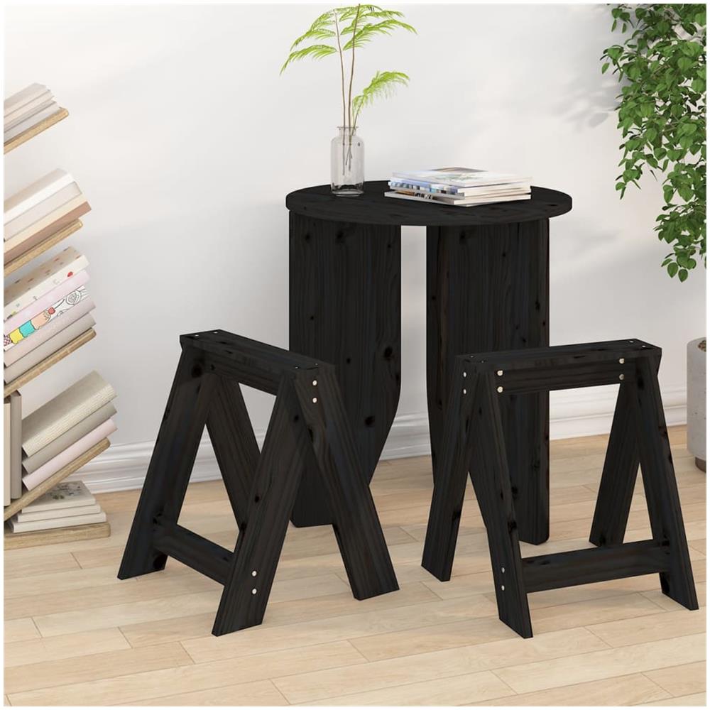 Sgabelli 2 Pz Nero 40x40x45 Cm In Legno Massello Di Pino - Foto 1