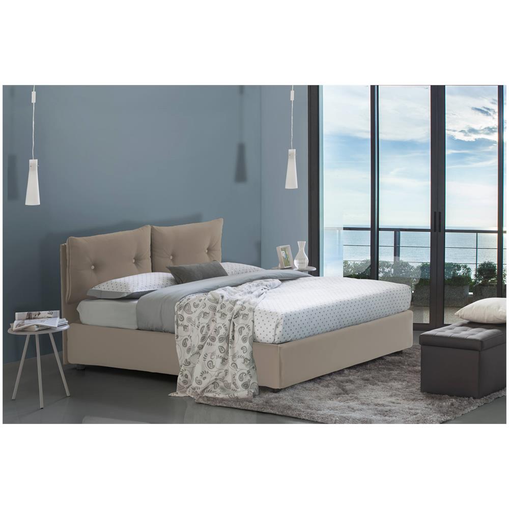 Letto Singolo Milena, Letto Contenitore Con Rivestimento In Ecopelle, 100% Made In Italy, Apertura Frontale, Adatto Per Materasso Cm 80x190, Tortora - Foto 1
