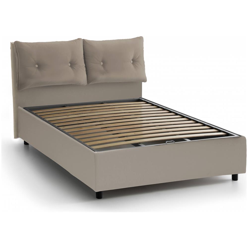 Letto Singolo Milena, Letto Contenitore Con Rivestimento In Ecopelle, 100% Made In Italy, Apertura Frontale, Adatto Per Materasso Cm 80x190, Tortora - Foto 2