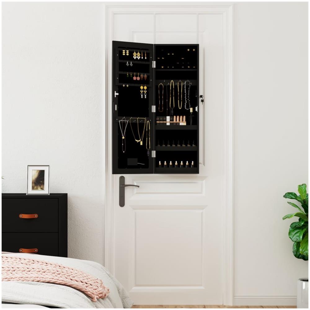 Armadio Portagioie A Specchio Con Luci Led A Parete Nero - Foto 3