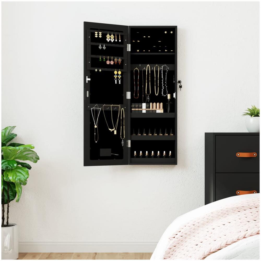 Armadio Portagioie A Specchio Con Luci Led A Parete Nero - Foto 1