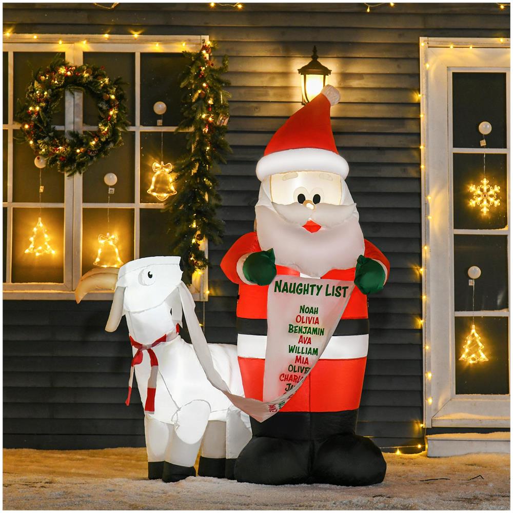Babbo Natale Gonfiabile con Capretta e Luci LED Integrate per Esterno 135x85x180cm - Foto 2