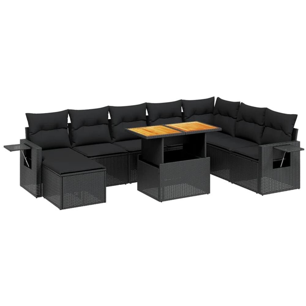 Set Divani da Giardino 9 pz con Cuscini Nero in Polyrattan - Foto 1
