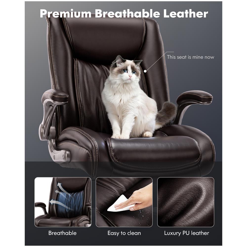 Sedia da ufficio grande e alta Sedia da direttore resistente con schienale alto e braccioli ripiegabili, ideale per il home office, marrone - Foto 2