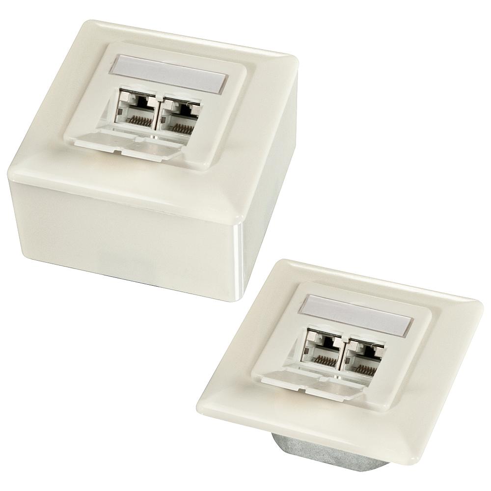 Presa a muro 2x RJ45 Cat. 6A con ingresso orizzontale, bianco - Foto 1