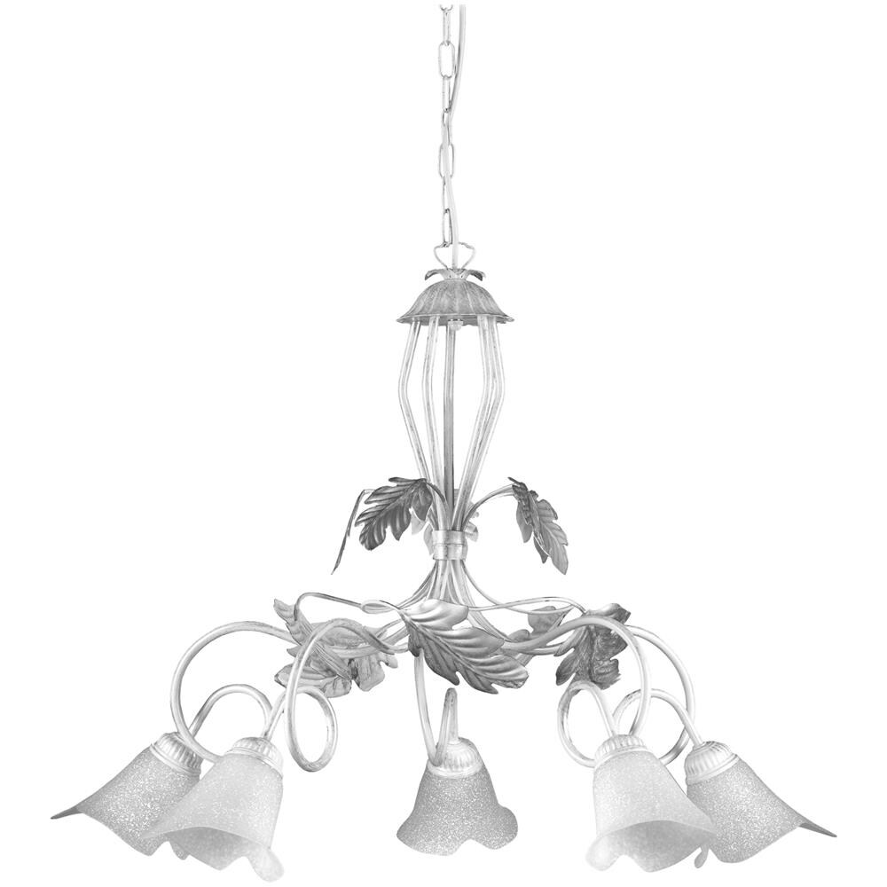 Lampadario 5 Luci Stle Classico In Metallo Bianco Spennellato Argento - Foto 1