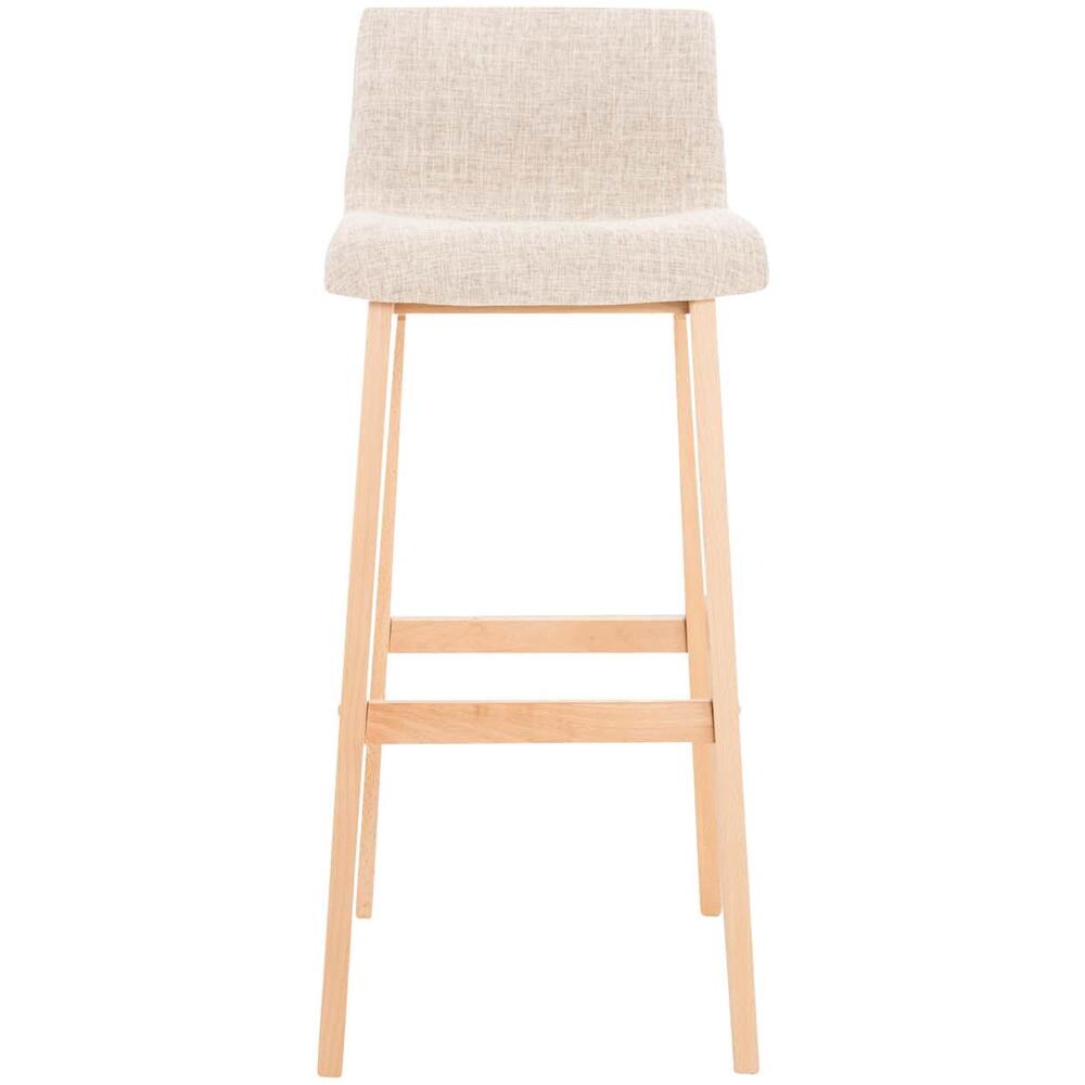 Sgabello Alto da Bar Hoover | Sgabello Bancone con Telaio in Legno Naturale e Seduta in Tessuto | Sgabello Imbottito, Alt. 77cm, 4 Gambe | Sgabello Design Cucina Crema - Foto 2