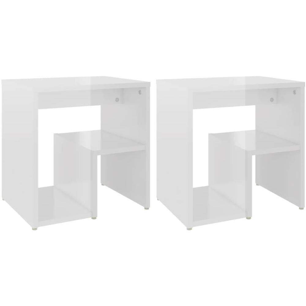 Comodini 2 pz Bianco Lucido 40x30x40 cm in Legno Multistrato - Foto 2