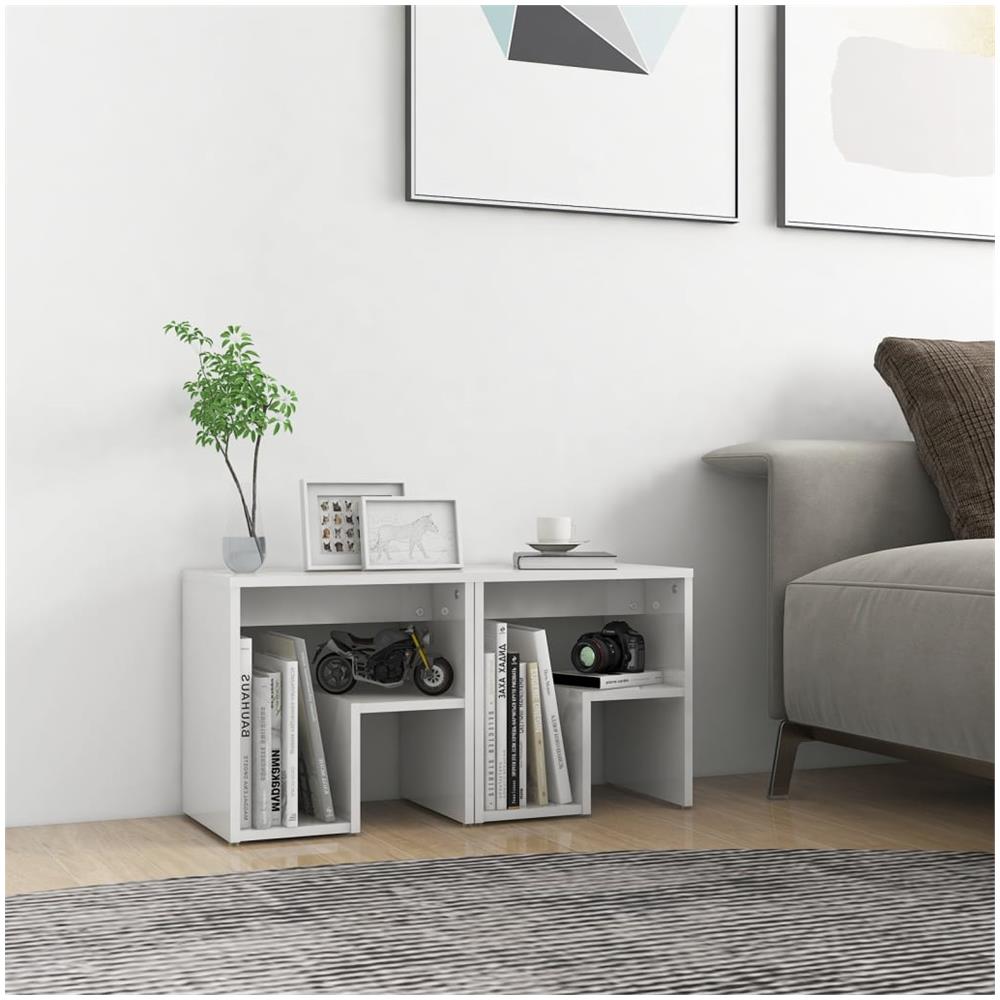 Comodini 2 pz Bianco Lucido 40x30x40 cm in Legno Multistrato - Foto 1