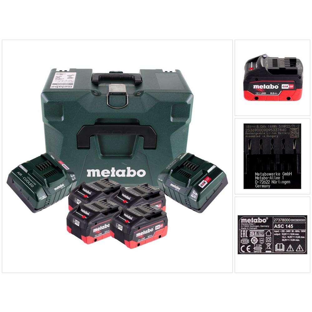 Basis Set Lihd - 4x Batterie Da 8,0 Ah + Caricabatterie Asc 145 + Valigetta Metaloc (685135000)  - Foto 1