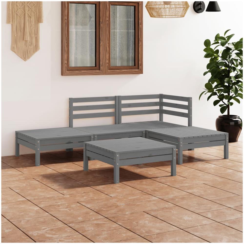 Set Salotto da Giardino 5 pz in Legno Massello di Pino Grigio - Foto 1