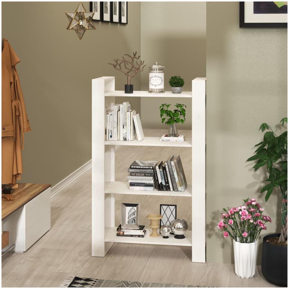 Libreria / divisorio Bianco 80x35x125 Cm Legno Massello Di Pino - Foto 2