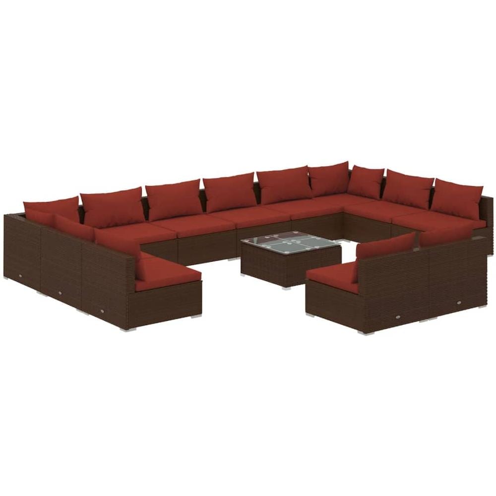 Set Divani Da Giardino 13 Pz Con Cuscini In Polyrattan Marrone - Foto 1