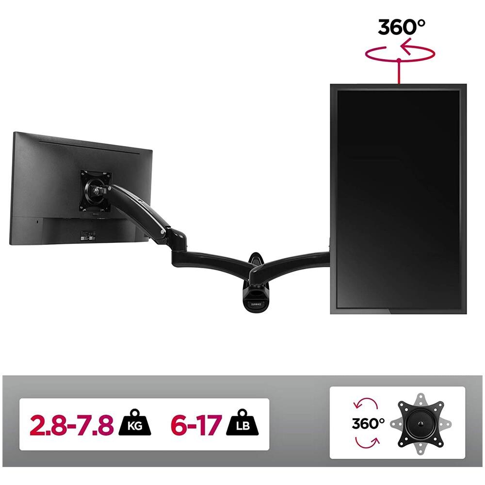 Dm55w1x1 Supporto Da Parete Monitor 15” - 27” Con Braccio Estensore Regolazione A Molla Vesa Max 100 X 100mm Struttura In Aluminio Portata 8kg - Foto 2