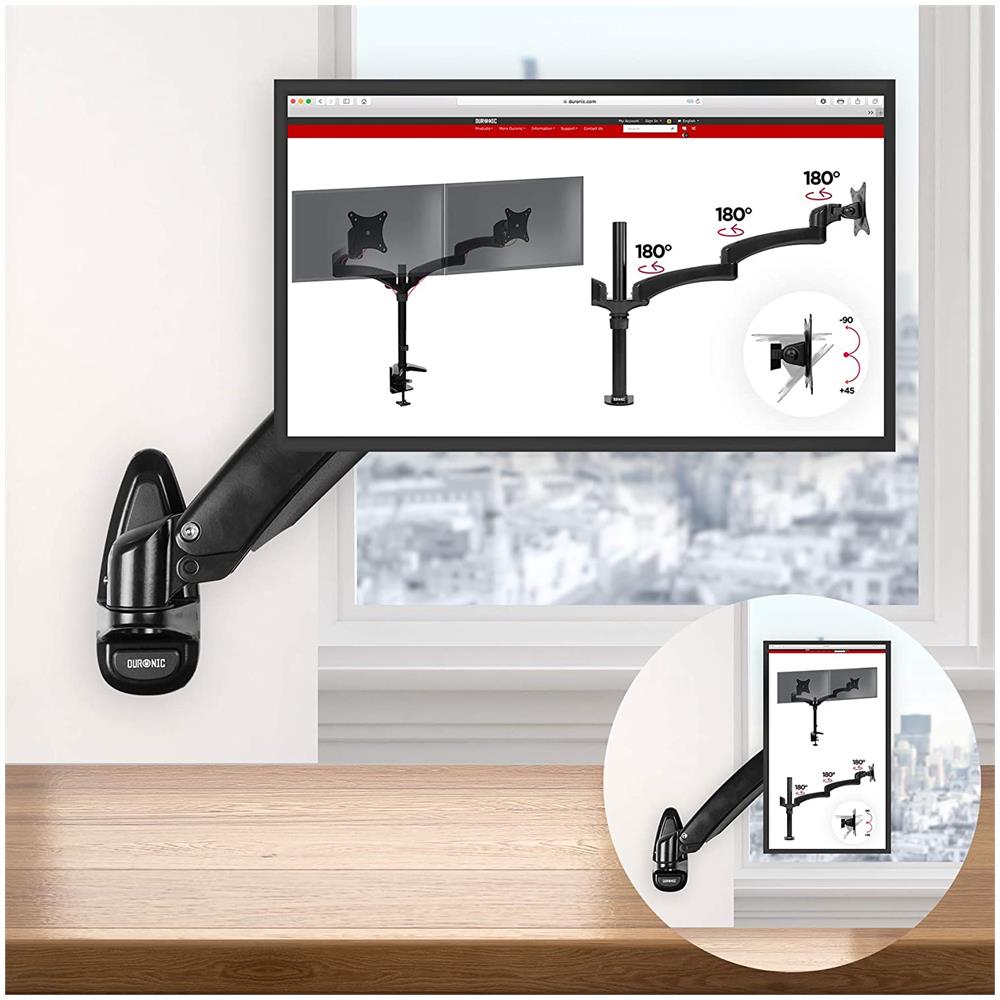 Dm55w1x1 Supporto Da Parete Monitor 15” - 27” Con Braccio Estensore Regolazione A Molla Vesa Max 100 X 100mm Struttura In Aluminio Portata 8kg - Foto 6