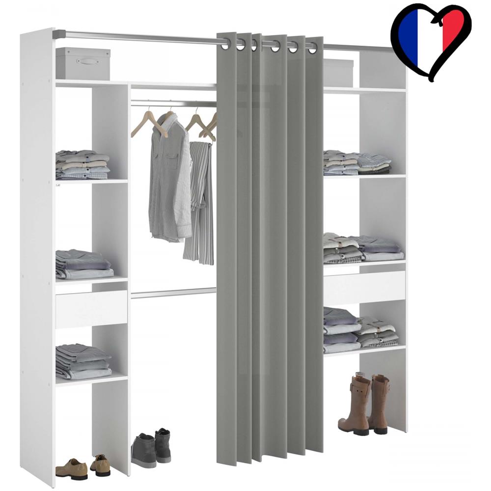 Elysee Armadio A Vista, Tenda, 2 Barre Appendiabiti, 6 Ripiani, 2 Cassetti - Foto 1