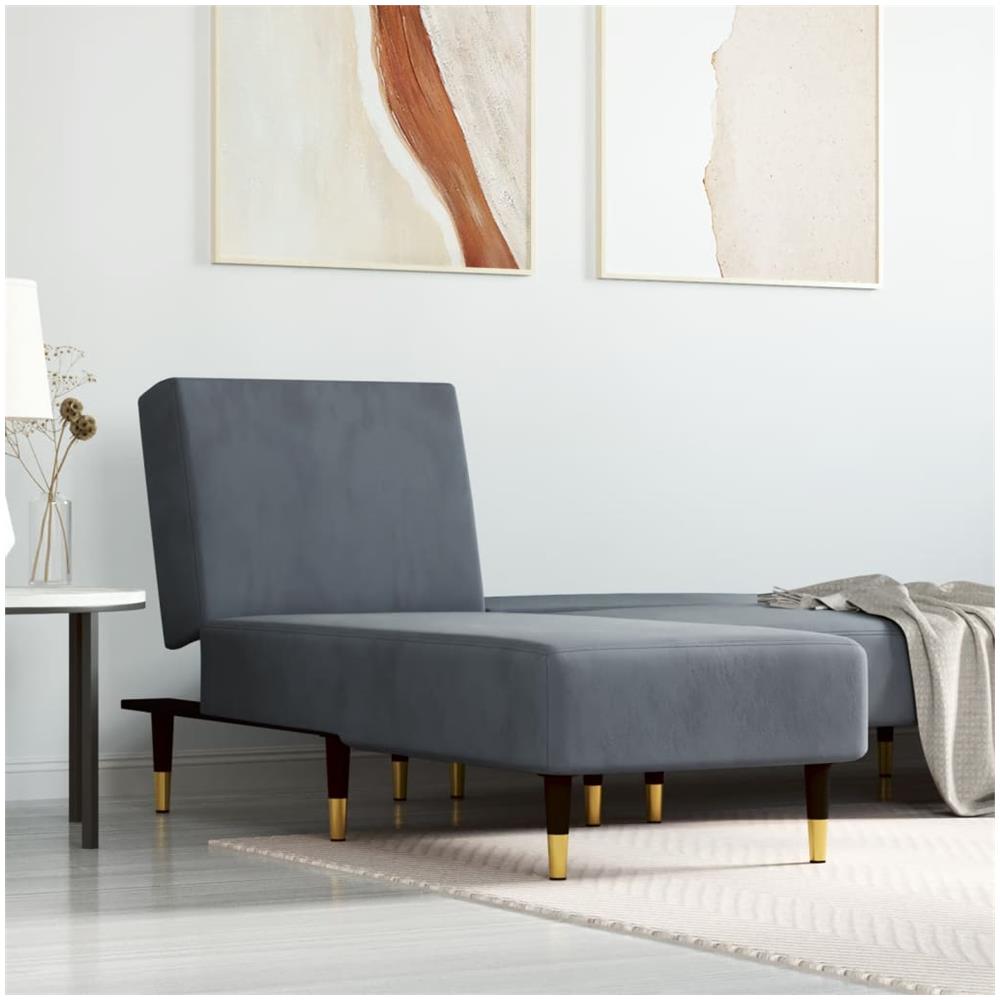Chaise Longue In Velluto Grigio Scuro - Foto 1